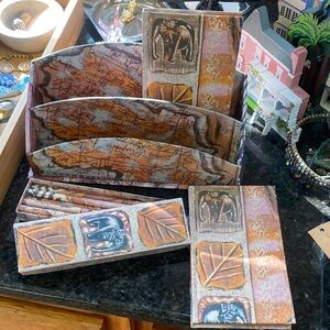 Vintage Pier 1 Elephant and Africa Design writing & letter holder Set